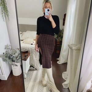Anthropologie Plaid Grunge Stretchy High Rise MIDI Slit Bodycon Pencil Skirt